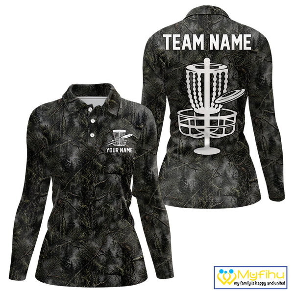 Camo Forest Disc Womens Golf Polo Shirt Custom Name – Forest Camouflage Performance Polo Shirt NHT835