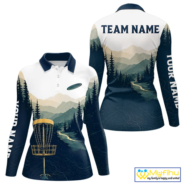 Green Mountain Landscape Disc Golf Womens Polo Shirt Custom Forest Disc Golf Shirt For Women NHT838