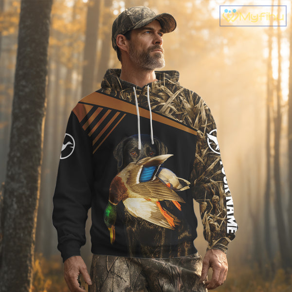 Black Mallard Duck Hunting Shirt With Black Lab Dog, Personalized Hunting Clothes NHT193