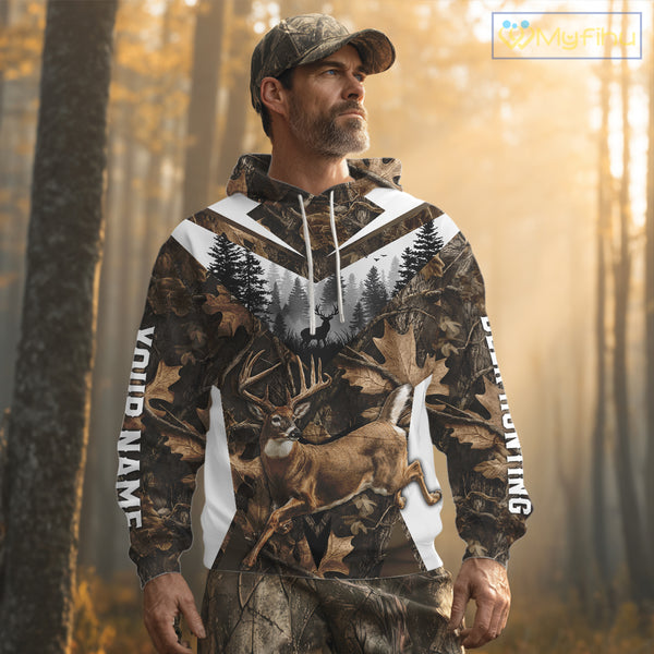 Whitetail Deer Hunting Custom Name Camo Shirt, Deer Hunting Shirt NHT332