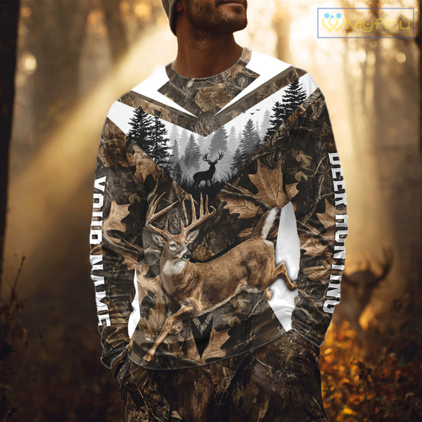 Whitetail Deer Hunting Custom Name Camo Shirt, Deer Hunting Shirt NHT332