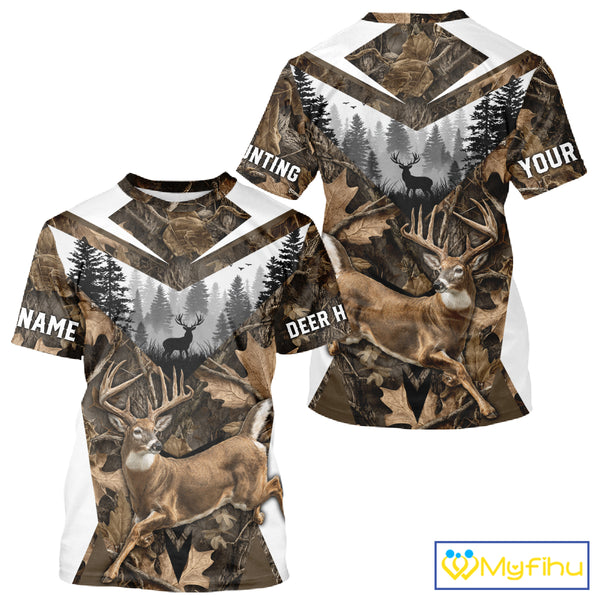 Whitetail Deer Hunting Custom Name Camo Shirt, Deer Hunting Shirt NHT332