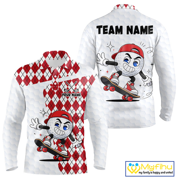 Mens Golf Polo Shirt Argyle Pattern Golf Shirts For Mens Funny Golf Ball Shirt Gifts|Red  NHT861