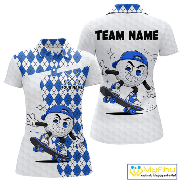 Womens Golf Polo Shirt Argyle Pattern Golf Shirts For Womens Funny Golf Ball Shirt Gifts|Blue NHT862