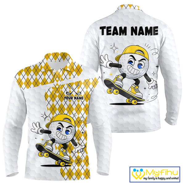 Mens Golf Polo Shirt Argyle Pattern Golf Shirts For Mens Funny Golf Ball Shirtgifts|Yellow NHT864