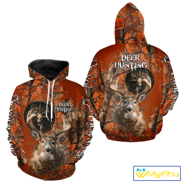 Deer Hunting Shirt Compass Design Orange Camo Custom Name Head Deer Hunting Clothes NHT282