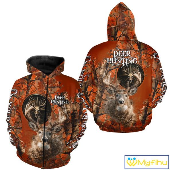 Deer Hunting Shirt Compass Design Orange Camo Custom Name Head Deer Hunting Clothes NHT282