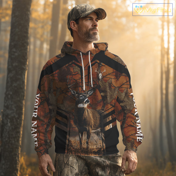 Whitetail Deer Hunting Shirt Orange Camo Custom Name, Deer Hunting Clothes NHT285