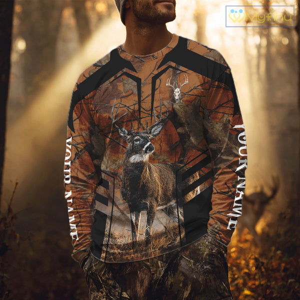Whitetail Deer Hunting Shirt Orange Camo Custom Name, Deer Hunting Clothes NHT285