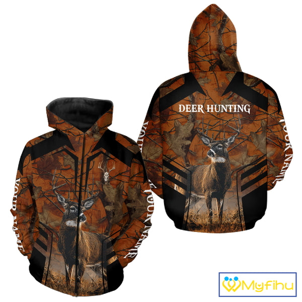 Whitetail Deer Hunting Shirt Orange Camo Custom Name, Deer Hunting Clothes NHT285