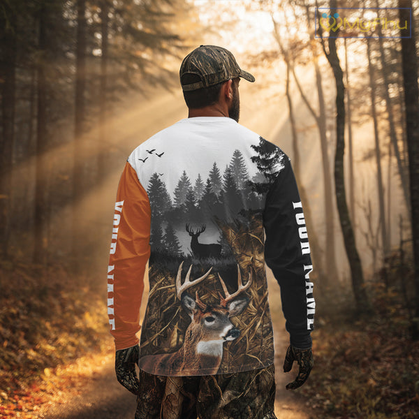 Whitetail Deer Hunting Shirt  – Blaze Orange Camo Black Custom Name 3D Print NHT290