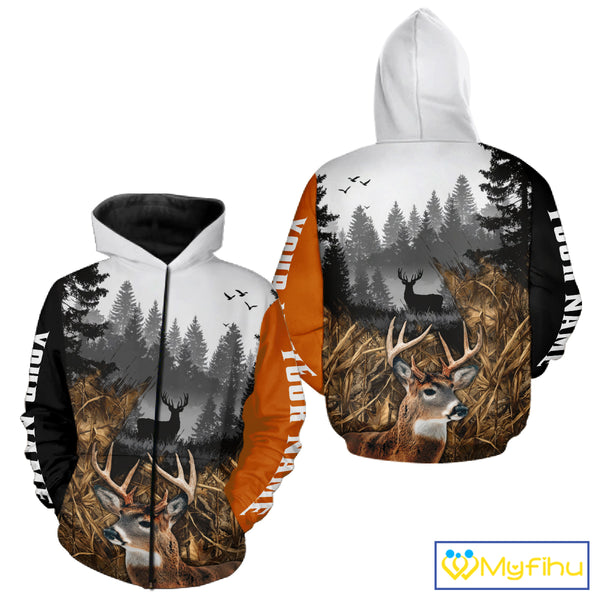 Whitetail Deer Hunting Shirt  – Blaze Orange Camo Black Custom Name 3D Print NHT290