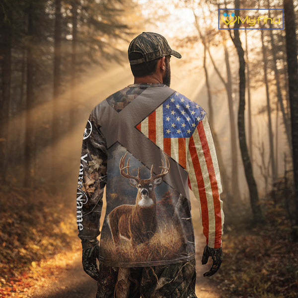 American Flag Deer Hunting Hoodie For Men – 3D Whitetail Buck Camo NHT336