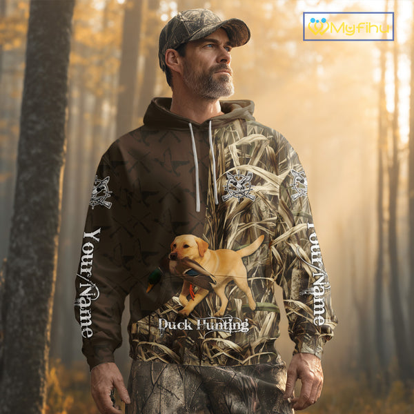 Yellow Lab Hunting Dog Customized Name All Over Print Shirts For Hunters NHT293