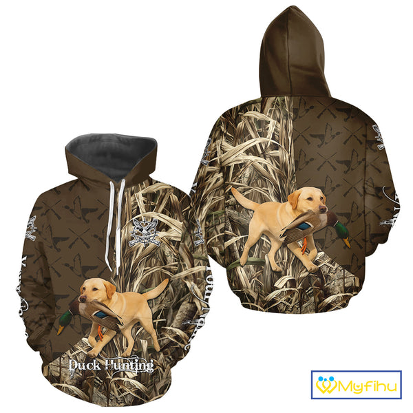 Yellow Lab Hunting Dog Customized Name All Over Print Shirts For Hunters NHT293
