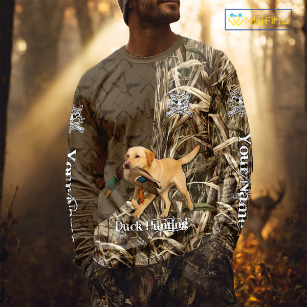 Yellow Lab Hunting Dog Customized Name All Over Print Shirts For Hunters NHT293