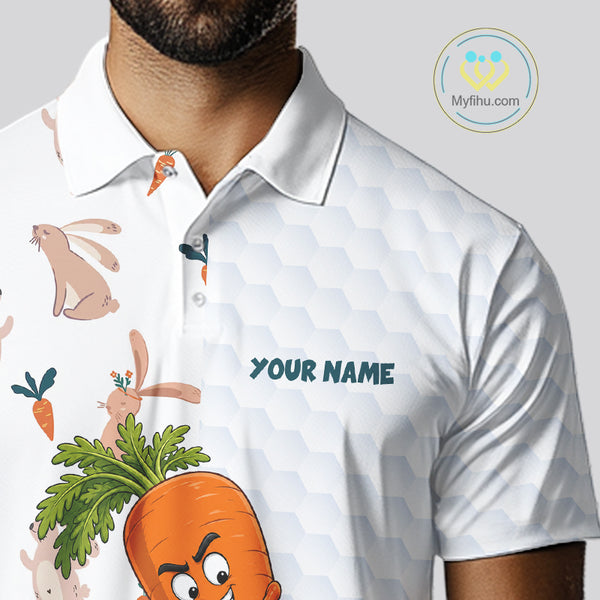 Rabbit Carrot Golf Polo Shirt Funny Golfer Bunny Custom Team Name Jersey NHT892