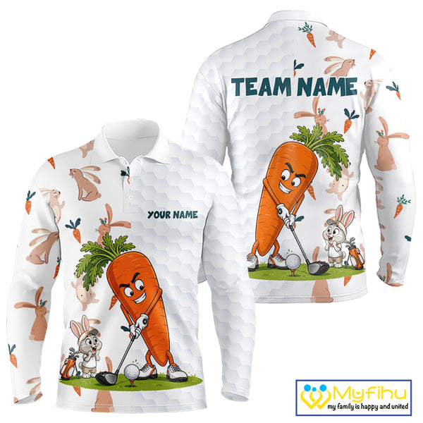 Rabbit Carrot Golf Polo Shirt Funny Golfer Bunny Custom Team Name Jersey NHT892