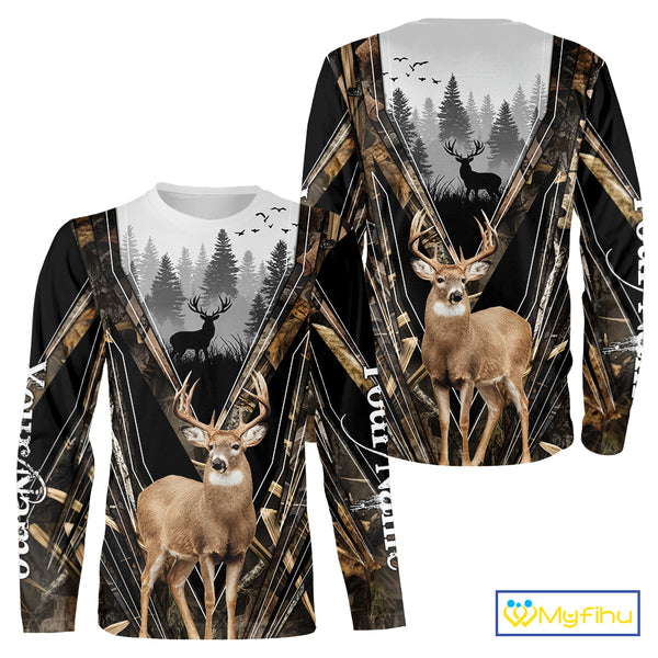 Whitetail Deer Hunting Custom Name Camo Shirt, Deer Hunting Apparel, Hunting Hoodie For Men NHT357
