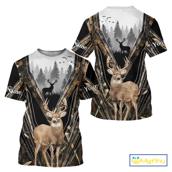 Whitetail Deer Hunting Custom Name Camo Shirt, Deer Hunting Apparel, Hunting Hoodie For Men NHT357