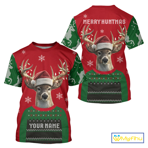 Merry Huntmas Deer Hunting Christmas Gifts, Personalized Huntmas Deer Hunting Shirt NHT307