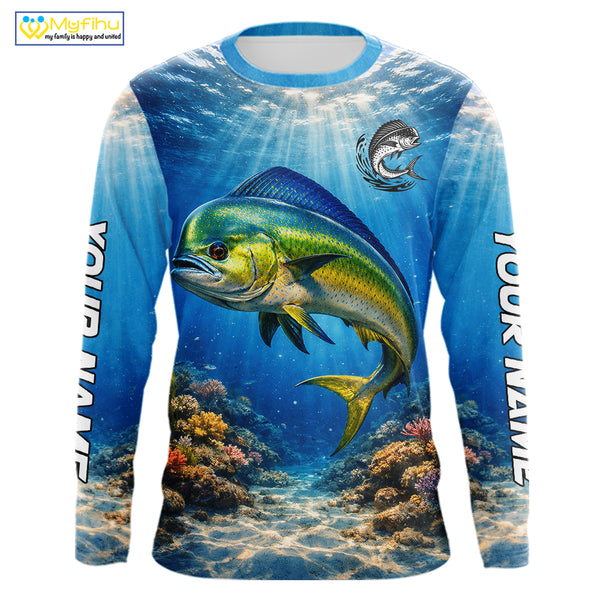 Personalized Offshore Fishing Jerseys, Mahi Mahi Fishing Shirts Long Sleeve For Men NHT820