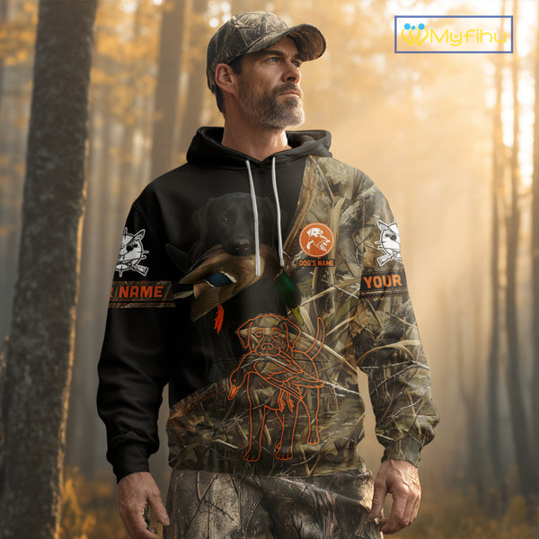 Black Lab Hunting Dog Customized Name All Over Print Shirts For Hunters, Duck Hunting Shirt NHT271