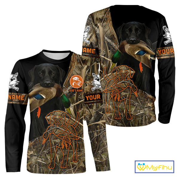 Black Lab Hunting Dog Customized Name All Over Print Shirts For Hunters, Duck Hunting Shirt NHT271