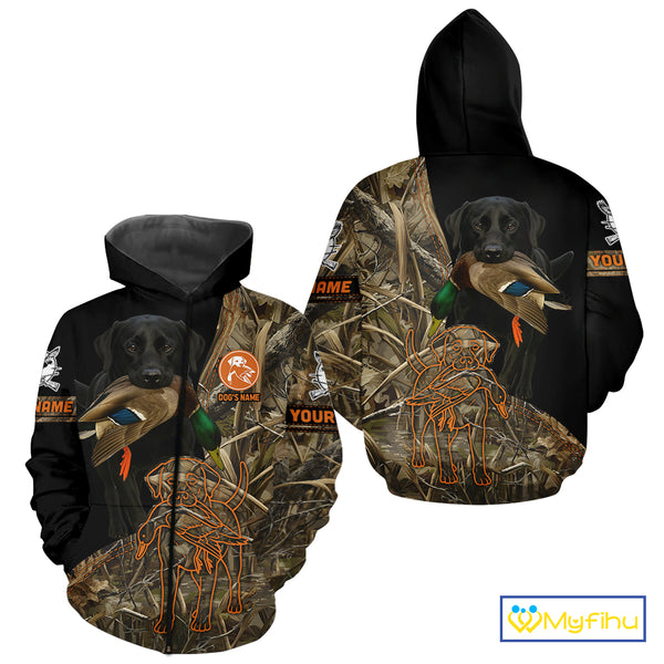 Black Lab Hunting Dog Customized Name All Over Print Shirts For Hunters, Duck Hunting Shirt NHT271