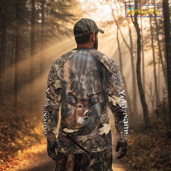 Deer Skull Hunting Camo Forest 3D All Over Printed Shirt, Personalized Hunting Shirt NHT274