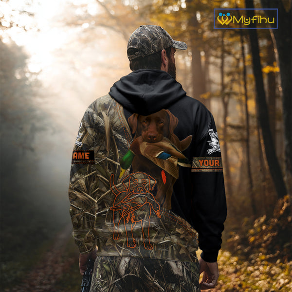 Chocolate Lab Hunting Dog Customized Name All Over Print Shirts For Hunters, Duck Hunting NHT275