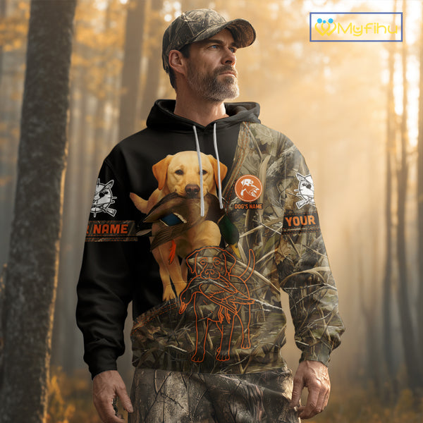 Yellow Lab Hunting Dog Customized Name All Over Print Shirts For Hunters, Duck Hunting Shirt NHT276