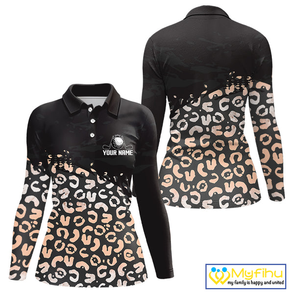 Custom Name Leopard Print Polo Shirt – Stylish Animal Print Golf Polo For Womens NHT855