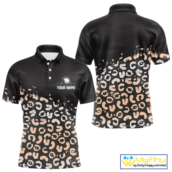 Custom Name Leopard Print Polo Shirt – Stylish Animal Print Golf Polo For Men NHT855