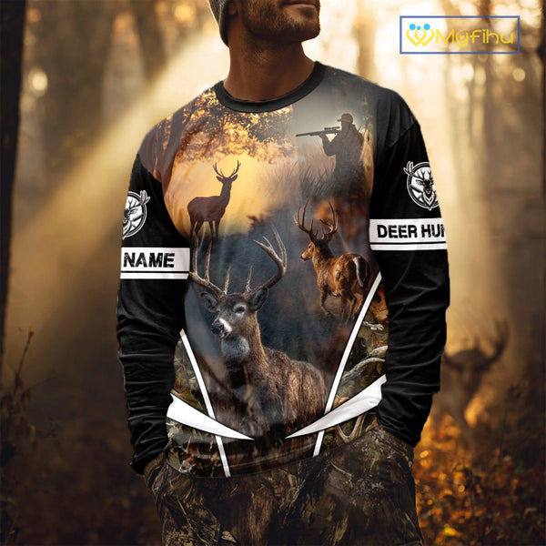 Personalized Deer Hunting Shirt, Custom Name 3D Deer Print, Perfect Gift for Hunters NHT279