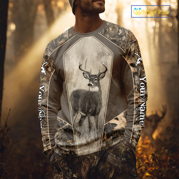 Whitetail Deer Hunting Season Shirt 3D Buck Design Custom Hunting Gift, Deer Hunting Shirt NHT331