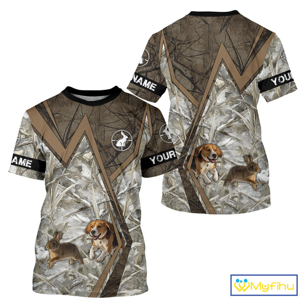 Beagle Dog Chasing the Rabbit Camo Custom Name Shirts, Rabbit Hunting Gifts NHT283