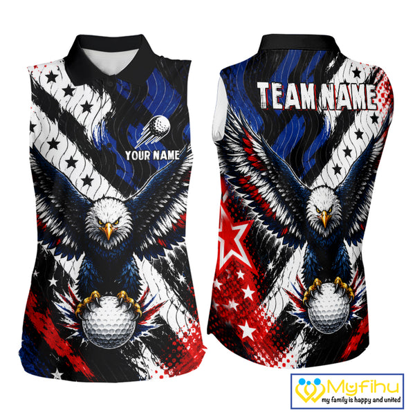 American Flag Eagle Womens Sleeveless Golf Polo Shirts Custom Patriotic Eagle Golf Jersey NHT903