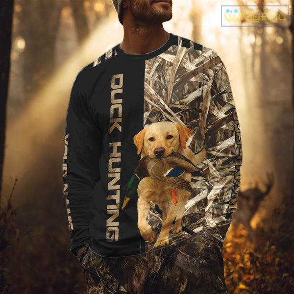 Personalized Yellow Lab Duck Hunting Custom Name All Over Print Shirt, Duck Hunting Gifts NHT241