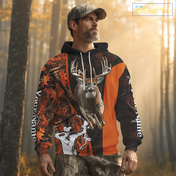 Orange Bow hunting Deer Camouflage Personalized Hunting Shirt, Hoodie Hunting Shirt For Men NHT318