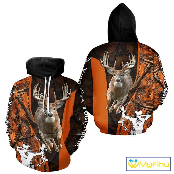 Orange Bow hunting Deer Camouflage Personalized Hunting Shirt, Hoodie Hunting Shirt For Men NHT318