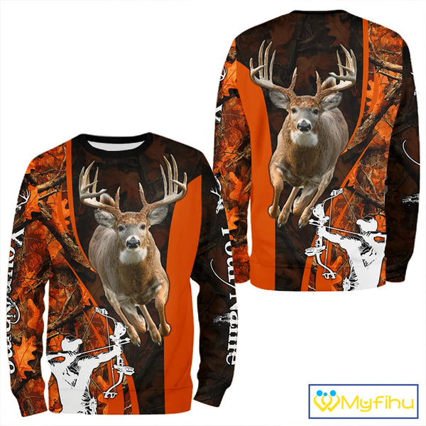 Orange Bow hunting Deer Camouflage Personalized Hunting Shirt, Hoodie Hunting Shirt For Men NHT318