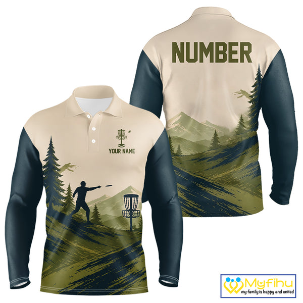 Green Sunset Customized Mens Disc Golf Polo Shirt Number Disc Golf Tops For Men NHT833