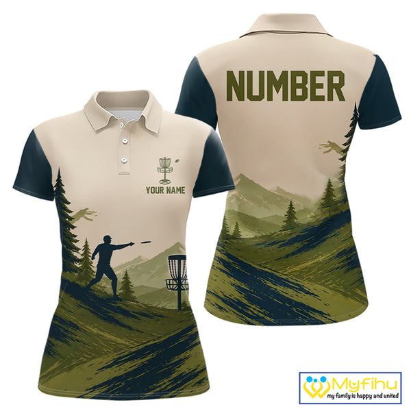 Green Sunset Customized Womens Disc Golf Polo Shirt Number Disc Golf Tops For Women NHT833