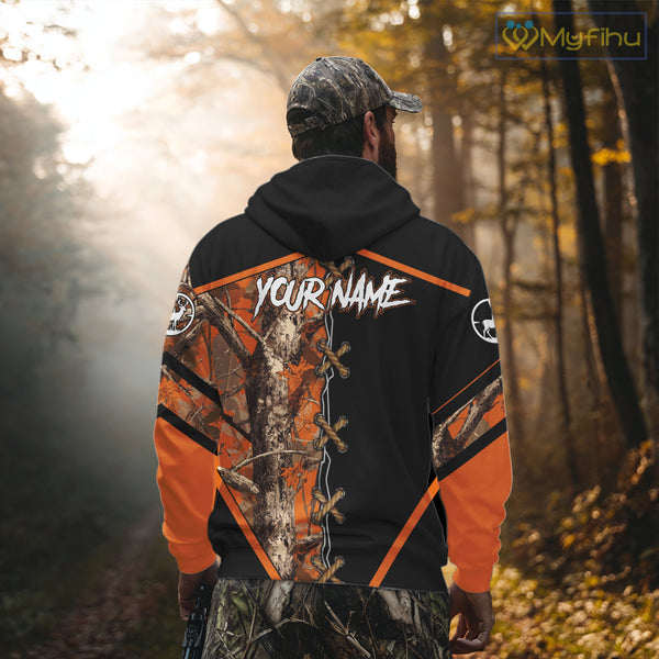 Personalized Orange Camo Black Skull Deer Hunting 3D Shirts, Perfect Gift for Hunters NHT281