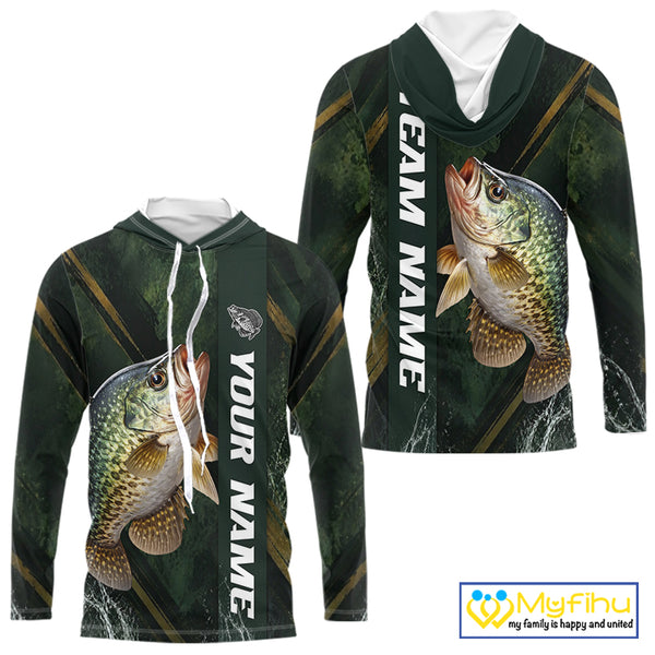 Personalized Hooded Crappie Fishing Jersey – Green Angler Shirt Custom Name, Fishing Gift For Men NHT875