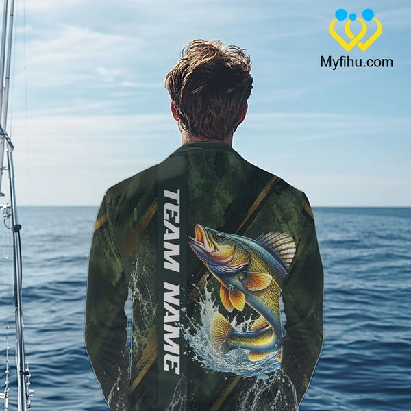 Personalized Walleye Fishing Jersey – Green Angler Shirt Custom Name, Fishing Gift For Men NHT876