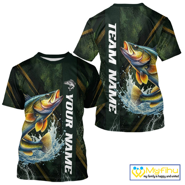 Personalized T-Shirts Walleye Fishing Jersey – Green Angler Shirt Custom Name, Fishing Gift For Men NHT876