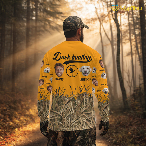 Custom Duck Hunting Shirt – Hunter & Dog Face and Name, Funny Personalized Gift NHT291