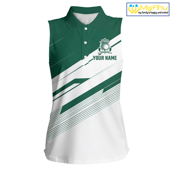 Green And White Sleeveless Womens Golf Polo Shirt Custom Name Golf Shirts For Team Personalized Golf Top NHT882